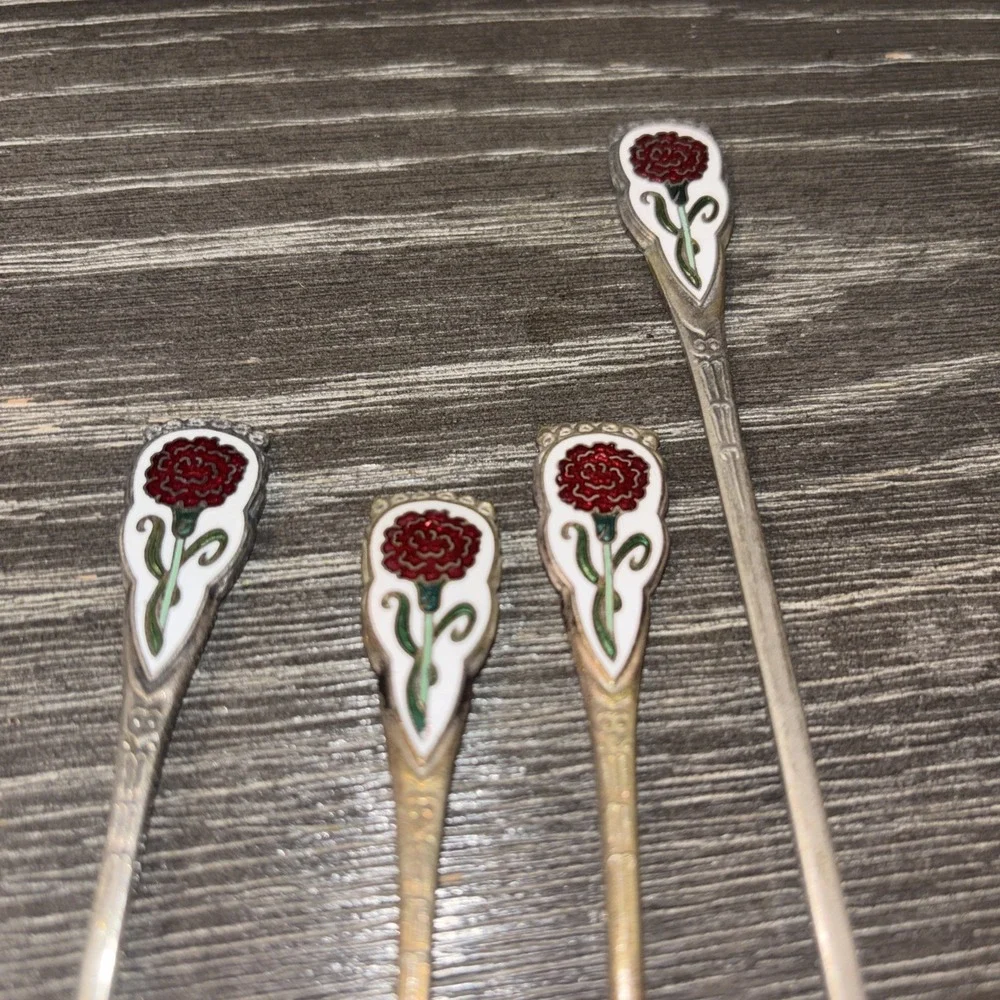 EPNS Carnations‎ set of 4 Silver plated  Purple Flower